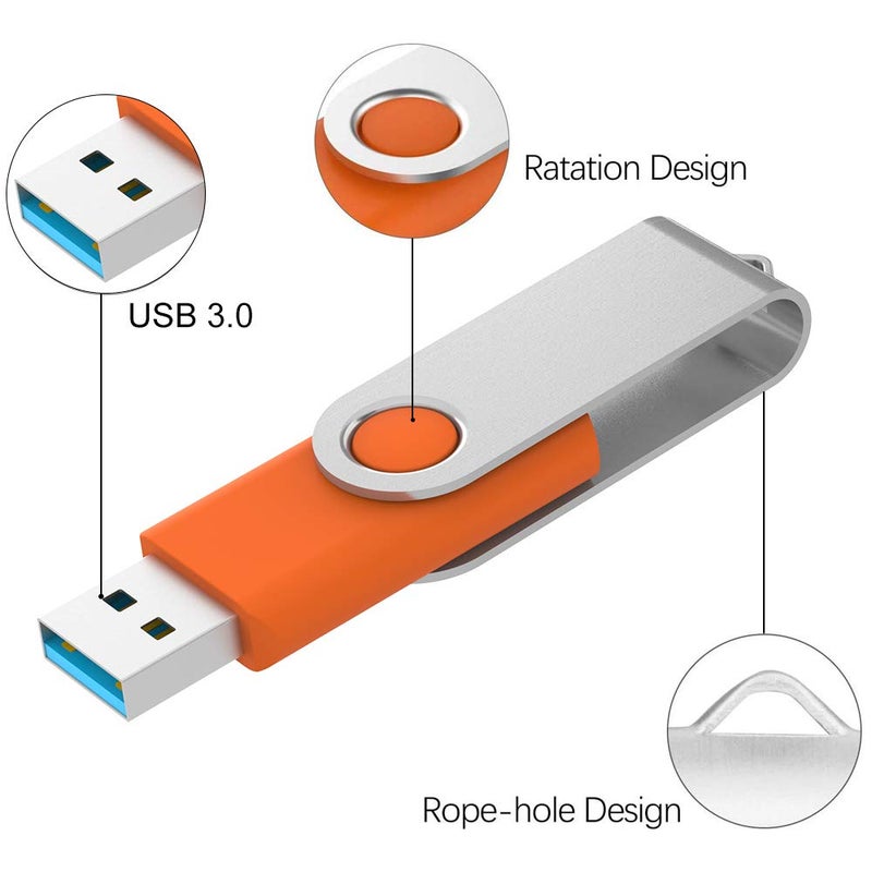 KOOTION 16GB USB 3.0 Flash Drive 16 gb Flash Drives 10pcs Thumb Drive Keychain Jump Drive Swivel Memory Sticks, Orange - Image 3